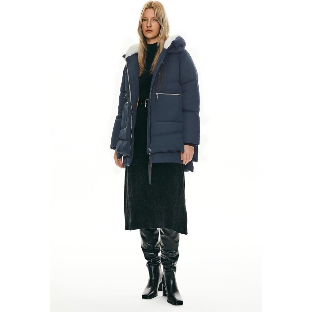 Women's Thickened Navy Clothing Down Vest Jacket Warm Fleece Lined Hood Coat - Picture 3 of 8